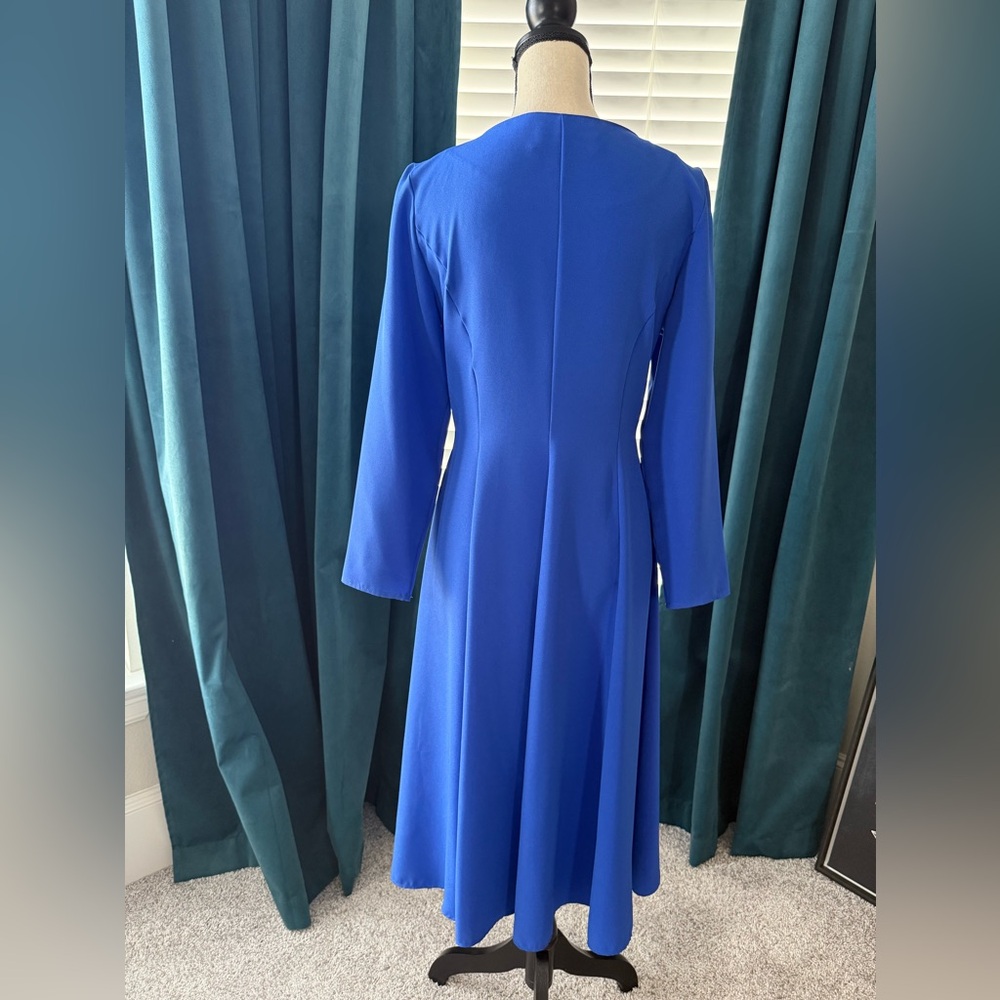 Vintage St Michael Blue Midi Dress with Gold Flower Buttons - Picture 4 of 10